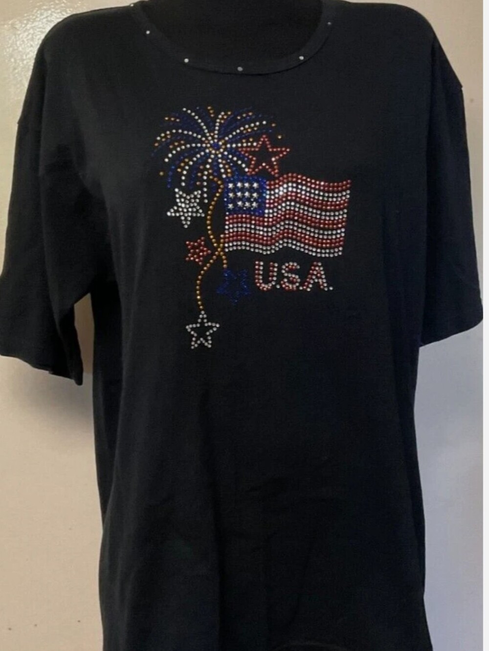 Black USA Rhinestone Flag Tee